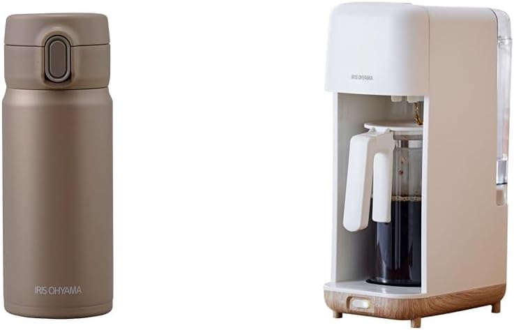 Iris Ohyama One-Touch Mug Bottle, 11.8 fl oz (350 ml), Mocha x Drip Type Coffee Maker, Ivory