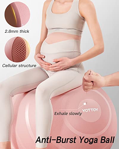 YOTTOY Anti-Burst Exercise Ball for Working Out, Yoga & Pregnancy, Thick Workout Stability Ball with Pump (Pink) - Thumbnail 2