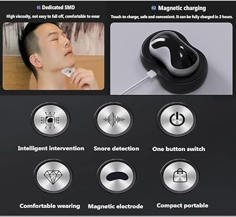 Snore Stopper Device - Electric Mini Anti Snoring Device for Sleep Apnea with Physical Throat Massage and Double Pulse Automatic Intervention for Better Sleep