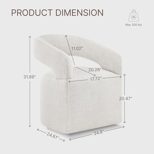 Image of KISLOT Upholstered Dining Chairs Set of 1, Modern Arm Kitchen & Dining Room Chairs with Hidden Casters, Linen Fabric Padded Rolling Chairs, Sturdy Wood Frame, 300 lbs Capacity, Beige
