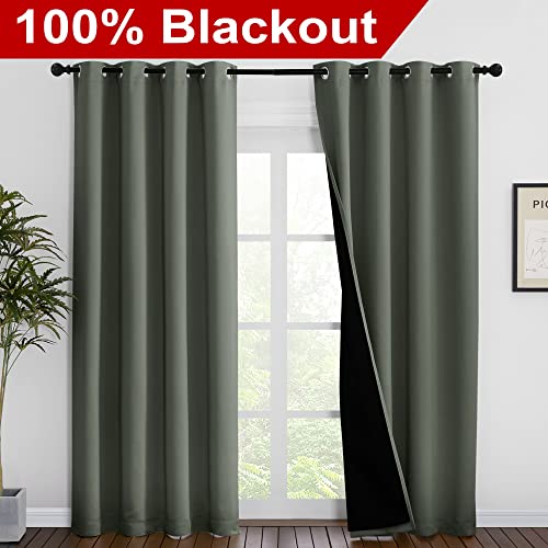 Image of NICETOWN 100% Blackout Curtains 86 inches Long, Pair of Energy Smart & Noise Blocking Out Drapes for Baby Room Window, Thermal Insulated Guest Room Lined Window Dressing(Dark Mallard, 55 inches Wide)