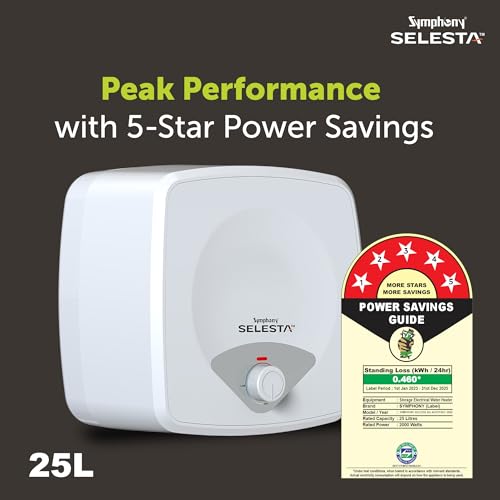 Image of Symphony SELESTA Geyser 25 Litre Storage Water Heater | BEE 5 star Rating Energy Efficient | 2KW Heating Element | Titanium Pro Glassline Tank|Warranty: 7 Yr Tank, 3 Yr Heating element, 2 Yr Product.