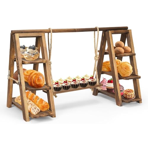 bimiti 3 Tier Wooden Cupcake Stand, Foldable Ladder Dessert Table