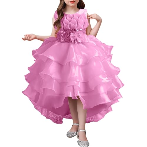 Girls Wedding Dresses Asymmetric Hem Lace Knee-Length Dress with Tulle Overlay Flowy Princess Ball Gown Girls Dress