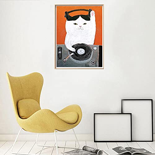Bouhes Cat Canvas Wall Art Cat Poster Music Dj Cat Canvas Printed Painting Animals Funny Kitten Cat Wall Art Lovely Pet Canvas Prints For Kids Room Bathroom Living Room Wall Decor Unframed #TOP2