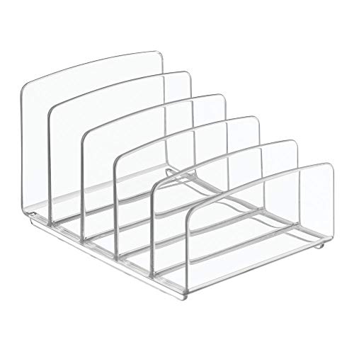 mDesign Plastic Divided Makeup Organizer for Bathroom Countertops, Vanities, Cabinets - Cosmetic Storage Solution for, Eyeshadow Palettes, Contour Kits, Blush, Face Powder - 5 Sections - Clear