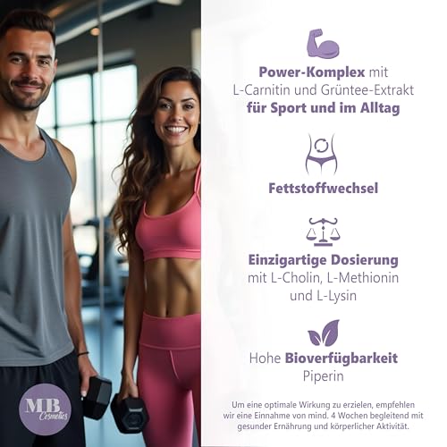 Hochdosierte 180 L-Carnitin Kapseln - mit Carnipure® aus der Schweiz und Grüntee - für Sportler während des Trainingsses