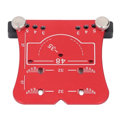 Hinge Punch Locator, 35mm Aluminum Alloy Hinge Drilling Guide with Scale 4 Holes Adjustable Margin Marker for Door Cabinet Hinges Mounting (Red Hinge)