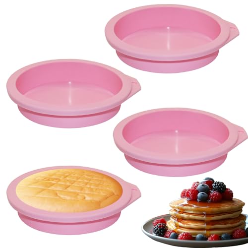 Chistepper 4 Pieces Air Fryer Egg Molds, Silicone Pans, Muffin Top Molds, 4 Inch Cake Mold, Pink