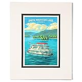 Lantern Press 8x10 Inch Matted Art Print Wall Decor, Smith Mountian Lake, Virginia, Oil Painting, Houseboat on Smith Mountain Lake