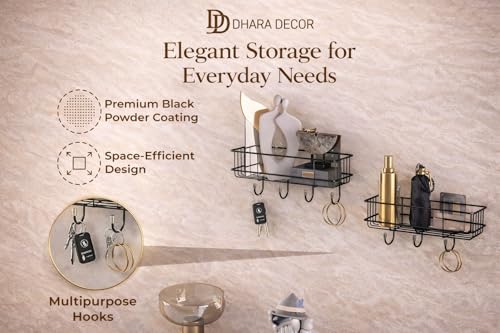 Image of Self Adhesive Multipurpose Bathroom Shelf and Kitchen Storage Rack Wall Mounted Towel Holder with Hooks Magic Sticker Bathroom Accessories Organizer Waterproof Rustproof Storage Shelves