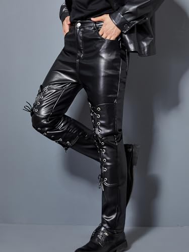 Men`s Rock Steampunk Gothic Lace Up Cosplay Party PU Leather Pants2