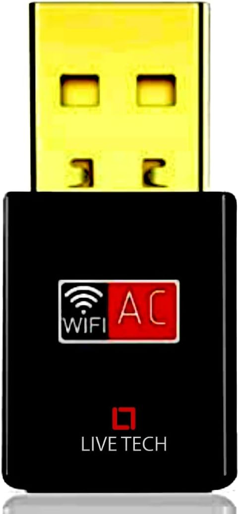 Live Tech WD04-600 USB Wireless Adapter Dongle Dual Band 600 (433+150) MBPS Wireless Speed with 802.11AC Gold Plated USB Real High Speed for Desktop, Black-Gloden
