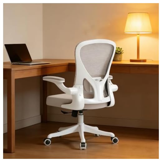 SICHY AGE Ergonomic Office Chair Home Desk Office Chair with Flip-Armrest & Cushion for Lumbar Support, Mid Back Computer Chair with Thickened Cushion Desk Chairs Khaki