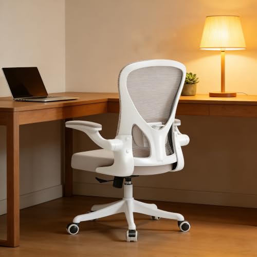 Image of Ergonomic Office Chair with Adjustable Lumbar Support & Flip-Up Armrests - High Back Computer Desk Chair with Thickened Seat Cushion, Rolling Wheels for Home /Office Study Work