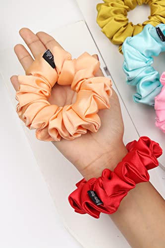 Image of Premium Satin Scrunchies for Women | Hair Bands, Ponytail Holders & Rubber Bands | Large, Fluffy, No-Damage Hair Ties | Girls Hair Accessories | Large Size | Pack of 6