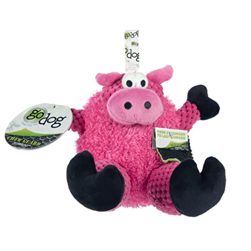 Image of goDog Checkers Sitting Pig Squeaky Plush Dog Toy, Chew Guard Technology - Pink, Small