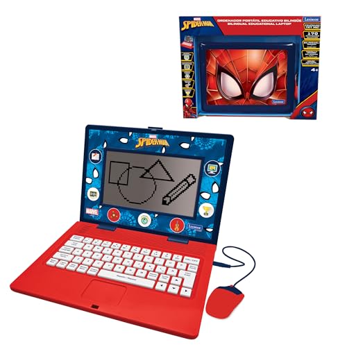 Lexibook, Spider Man, Ordenador Bilingüe y Educativo ESPAÑOL/INGLÉS, Juguete para Niños, 170 Actividades para Aprender, Jugar Juegos y Música, Pantalla Grande, Azul/Rojo, JC599SPi2LXB