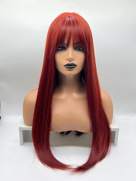 Miniatura 8 de GIORGINA - Peluca larga y lacia roja con flequillo completo para usar y llevar, sin pegamento, pelucas de cabello largo para fiesta, Halloween,
