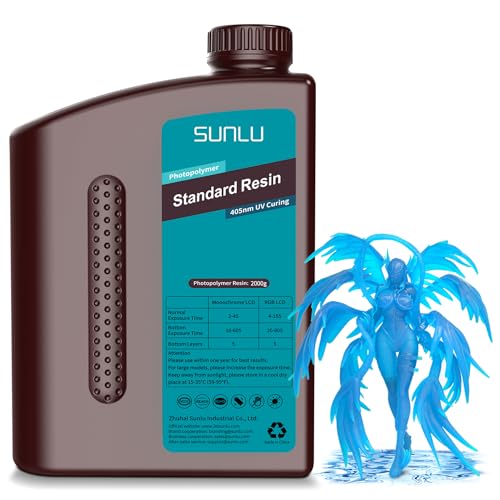 Image of SUNLU 3D Printer Resin 2kg, Fast Curing Standard 3D Resin for Most Resin 3D Printers, 395 to 405nm UV Curing 3D Printing Liquid Photopolymer Resin, Low Shrinkage and High Precision, 2000g, Clear Blue