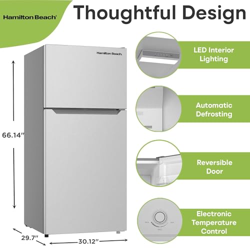 HAMILTON BEACH, Frost Free Top Mount 2 Door Apartment Size Refrigerator with Freezer, STAINLESS, 18 CU FT - Image 6
