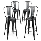 Giantex Metal Bar Stools Set of 4, 30' Bar Height Modern Industrial Barstools with Removable Bucket Back & Footrest, High Back Bar Dining Chairs with Rubber Foot Pads for Kitchen Home Bar, Black
