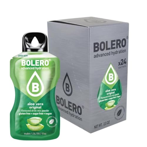Bolero ALOE VERA 24 x 3 g | Jugo en polvo sin azúcar, endulzado con stevia + vitamina C, adecuado para niños, atletas y diabéticos, sin gluten y apto para veganos, sabor a bayas mixtas