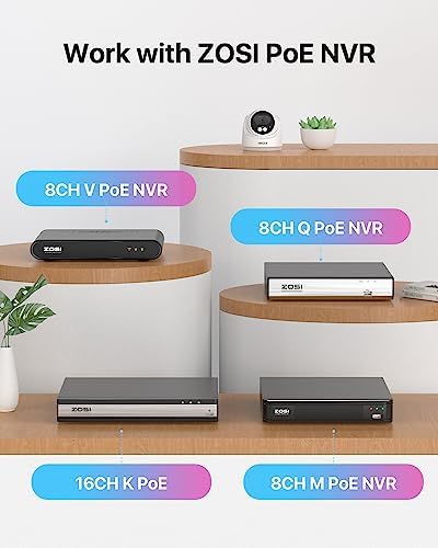 ZOSI 8CH 5MP PoE CCTV Camera System, 2.5K 8 Channel H.265+ PoE NVR and 4X 4MP Outdoor PoE Security Cameras, Human Detection, Remote Access, Built-in 2TB HDD, 24/7 Recording