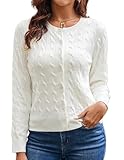 GRACE KARIN Womens Long Sleeve Button Up White Cardigan Lightweight Cable Knit Button Down Sweaters Spring Outfits S