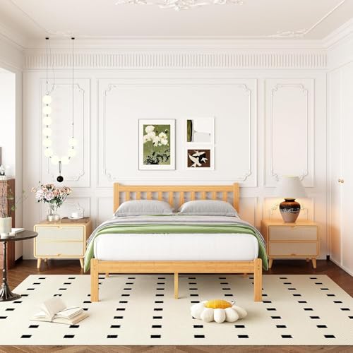 Image of ZIYOO Bamboo Bed Frame Full, Ideal for Bedroom, Guest Room, Apartment & Hotel Use, No Box Spring Needed, Sturdy & Noise-Free Platform Bed with Easy Assembly 14 Inch