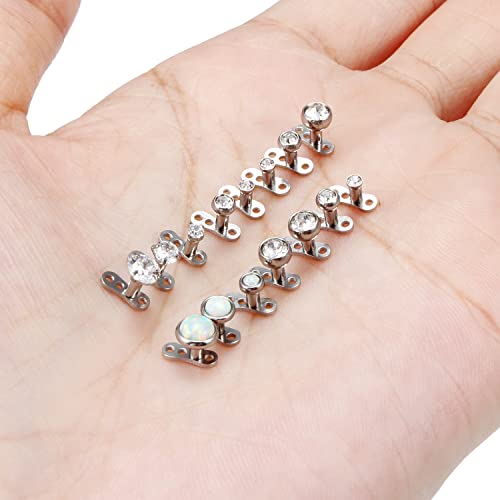 Ocptiy 14G Titanium Dermal Piercing Jewelry - Hypoallergenic Base & Top - Internally Threaded Clear CZ Opal Crystal Top - 15PCS2