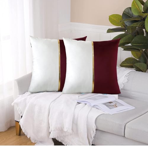 Image of HIMS Velvet Sofa Pillow Cover Set of 2, Luxury Cushion Cover 18 inch x 18 inch for Decorative Living Room Sofa Bedroom Car (18x18 Inch, Maroon)