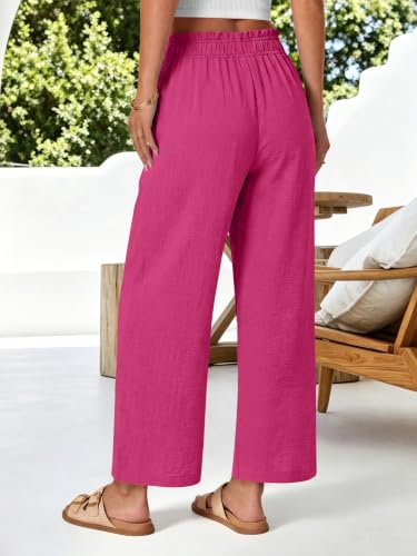 Image of ANRABESS Womens Wide Leg Cropped Palazzo Pants | Lightweight Breathable Elastic High Waisted Pants, Beach Vacation Flowy, Lounge & Casual Summer Trousers with Pockets