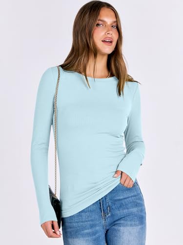 Image of ANRABESS Women Long Sleeve Shirts Rib Knit Slim Fit Tops Basic Tee Spring Outfits Casual T-Shirt Underscrubs Layer Clothes