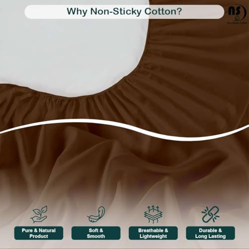 Image of NON Sticky cotton Premium 4 Piece Egyptian Cotton Fitted Queen Sheet Set, Hotel Quality Soft Breathable Bedding Sheets, 15 inch Deep Pocket, 60 inch X 80 inch, Chocolate Solid