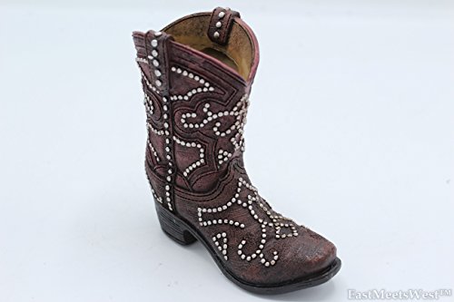 Small Western Rustic Brown Hand Tooled Silver Nail Flower Cowboy Cowgirl Boot Vase Pen Holder #TOP3