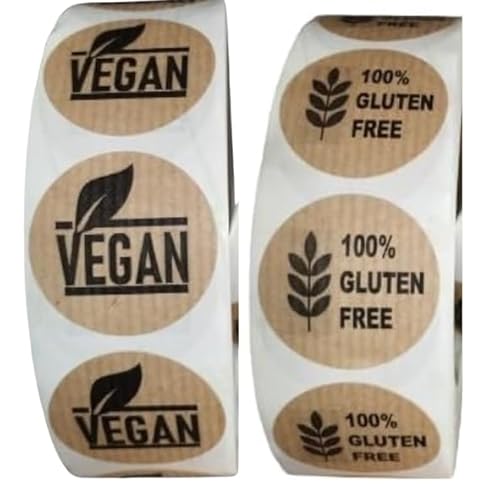 1000 etiquetas adhesivas kraft, 500 etiquetas Vegan 500 Etiquetas Gluten free, 22 mm