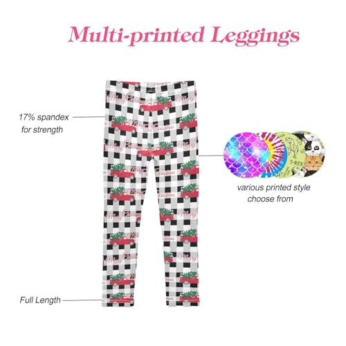 CaTaKu Girls Leggings Plaid Christmas Truck Leggings for Girls Kids Athletic Workout Yoga Pants Size 4-10T4