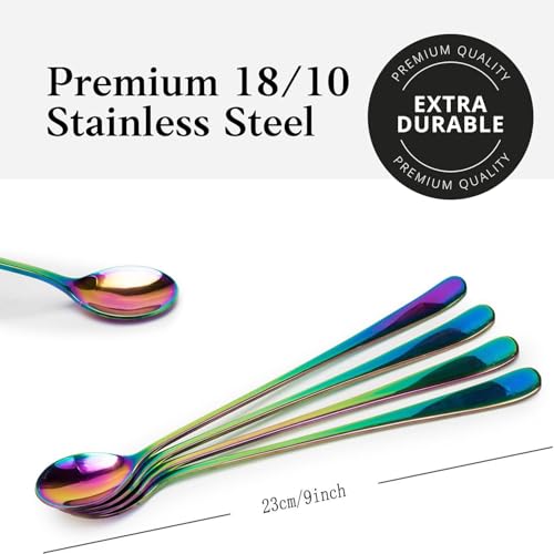 Image of Long Handle Iced Tea Spoons, 9 inch 18 /10 Stainless Steel Cocktail Stirring Spoons with Thickened Ergonomic Handle, Tall Coffee & Latte Stirrers, Dessert Spoon Set, Dishwasher Safe (9 IN)