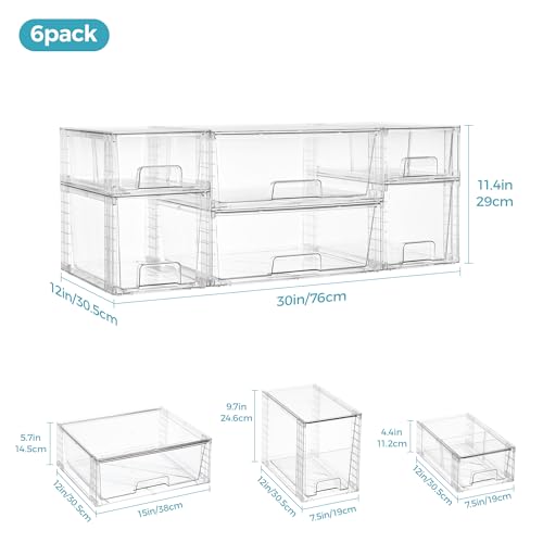 Image of Vtopmart 6 Pack Clear Stackable Storage Drawers,Easy to Assemble Pantry Organizers and Storage with handles,Plastic Drawers for Kitchen Pantry,Cabinet,Under Sink Organization
