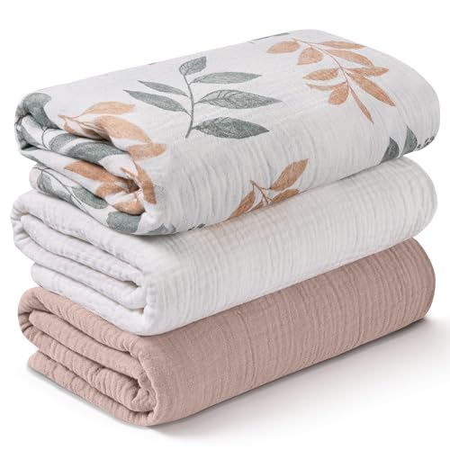 Muslin Swaddle Blankets for Newborn, 3 Pack Breathable Soft Receiving Blanket, Large 38 x 40 inches Swaddle Wrap Burping Clothes Diapers, Essentials...