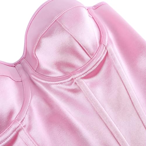 Image of Satin Corset Tops for Women Strapless Bustier Sweetheart Neckline Boned Bodice Bridal Lingerie Party Clubwear