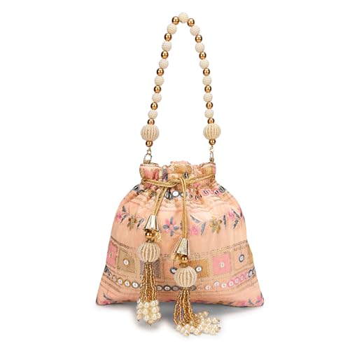 Image of LONGING TO BUY Indian Embroidered Pearl Potli Bag For Women, Sequence Design with Tassel, Wedding Potli Bags
