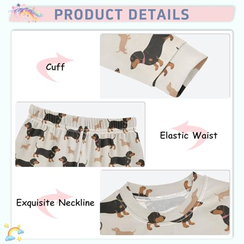 Black Dachshund Pattern Cute Pajama Sets Long Sleeve Top and Pants, Snug Fit Sleepwear for Night Wears4