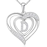 RIVIKO Heart Initial Necklace for Women, 925 Sterling Silver Dainty D Letter Pendant Necklaces, Pers
