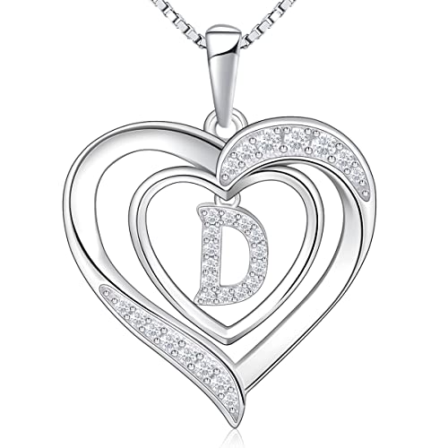 Riviko Heart Initial Necklace For Women, 925 Sterling Silver Dainty D Letter Pendant Necklaces, Personalized Initial Charm Alphabet Jewelry Valentines Christmas Anniversary Mother's Day Birthday Gifts For Women Girls Her Mom Wife #TOP8