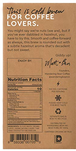 Wandering Bear Extra Strong Organic Cold Brew Coffee On Tap, Hazelnut, 96 fl oz - Smooth, Unsweetened, Shelf-Stable, and Ready to Drink Cold Brew