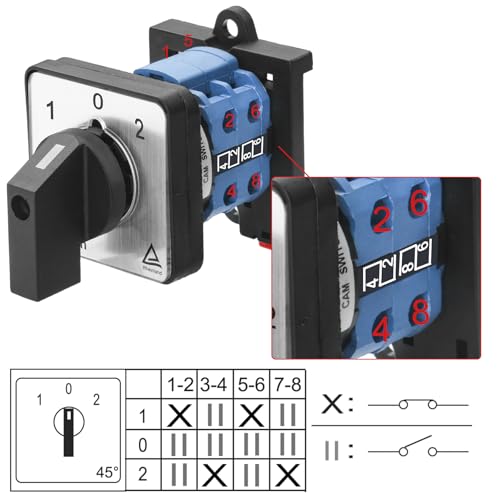 Heschen, Universeller Nockenschaltwerk-Umschalter, SZW26-20/D202.2-B11R, 35 mm DIN-Schienenmontage, 660V 20A EIN-AUS-EIN, 3 Positionen, 2 Phasen, 8 Klemmen, CE/TUV-gelistet