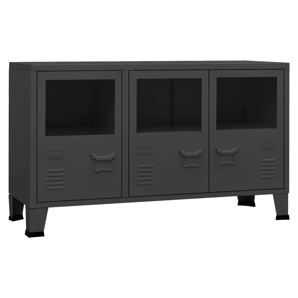 Genérico Aparador Industrial Metal y Vidrio Gris Antracita 105x35x62 cm,Armarios y Almacenamiento,Aparadores-339610
