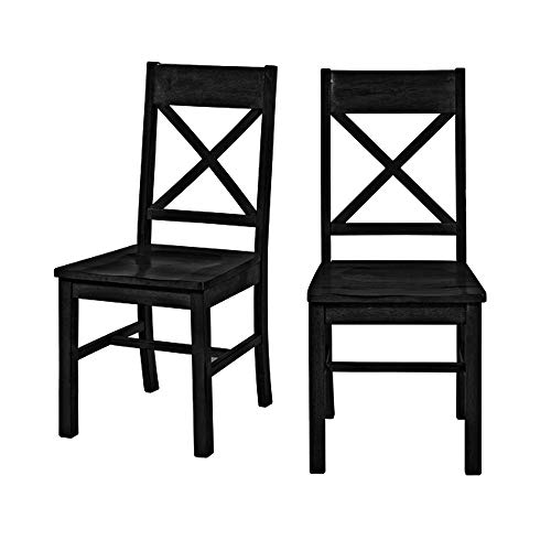 Walker Edison Modern Farmhouse Wood X-Back Armless Dining Chairs Kitchen, Set Of 2, Black #TOP4